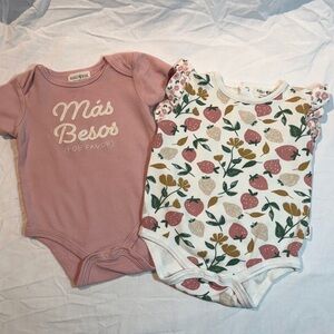 Rabbit + Bear - set of 2 short sleeve Pink Baby Onesie shirts/tops